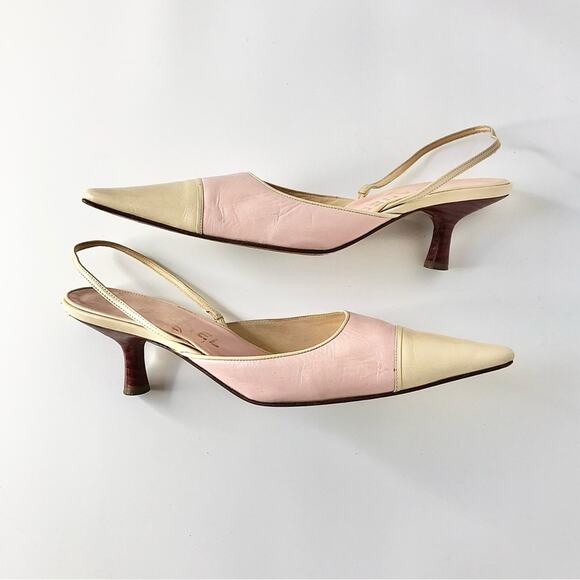 Vintage Chanel Pastel Pink Cap Toe Slingback Kitten Heel Pointed Toe Pumps 36 - Picture 7 of 11